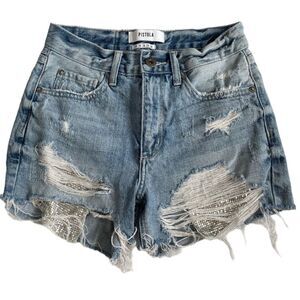 Pistola denim shorts with silver sequin pockets - size 24